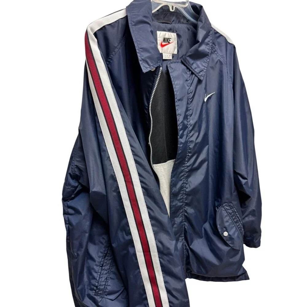 Vintage 90s Nike Windbreaker Jacket Mens XL Navy Red White Stripe Swoosh